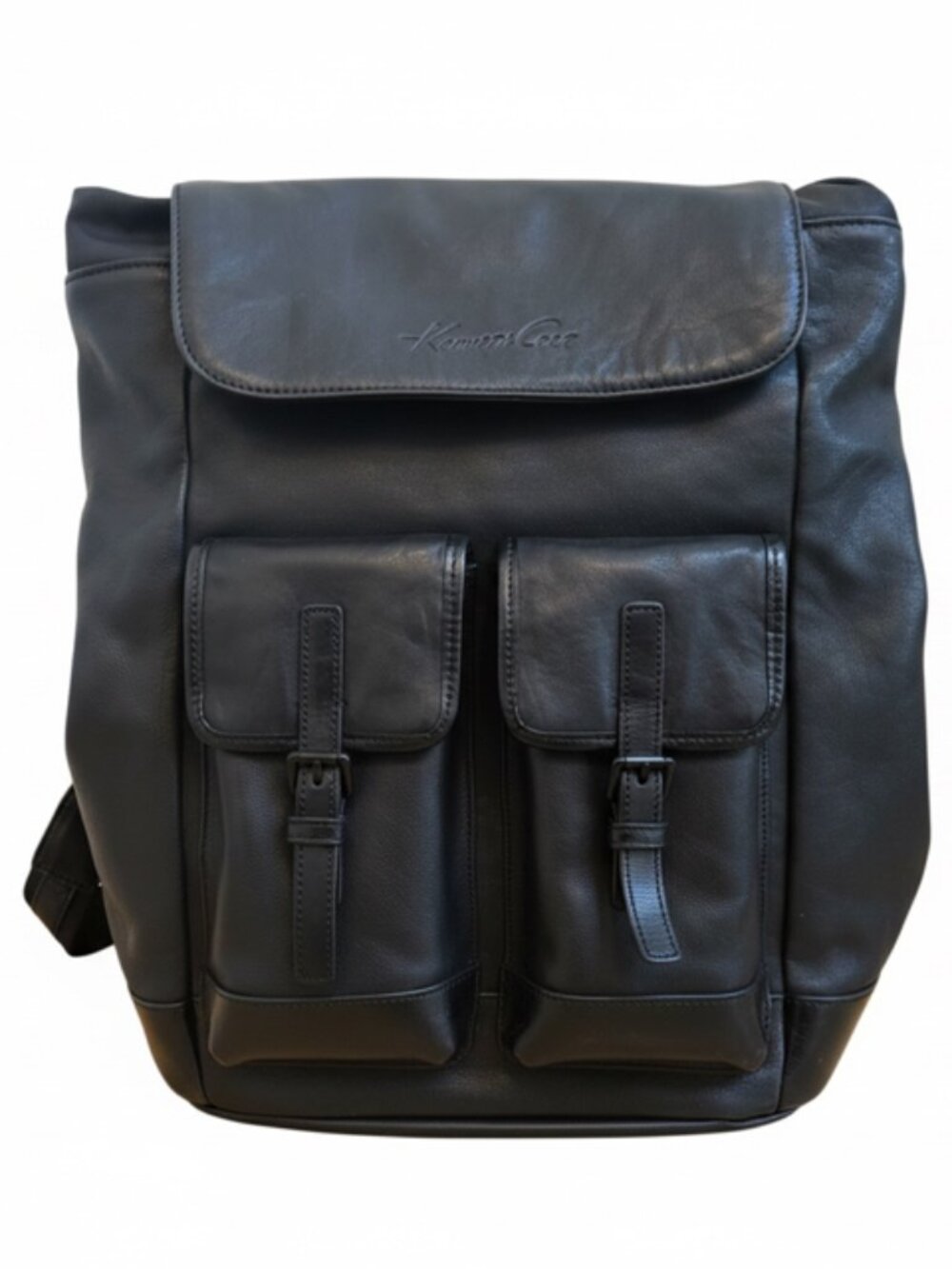 Kenneth Cole Leather Laptop Backpack - Black